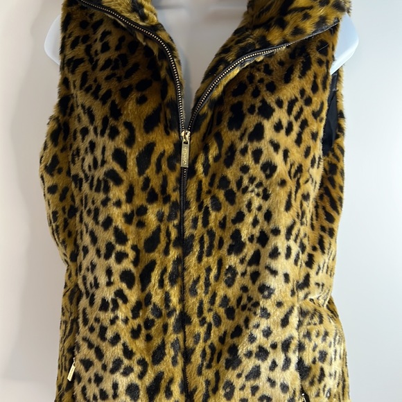 Women’s Calvin Klein faux animal print fur vest front zipper SZ M - Picture 3 of 9